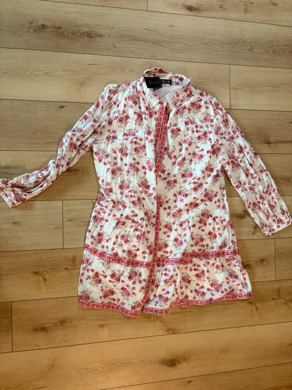 Fresh Soul Cream Blouse with Pink Floral Print and Embroidered Trim